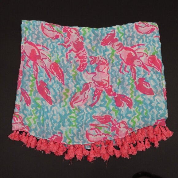 Lilly Pulitzer Riley Infinity Loop Rayon Lobstah Roll Tassel Fringe Scarf Pink - Picture 6 of 12